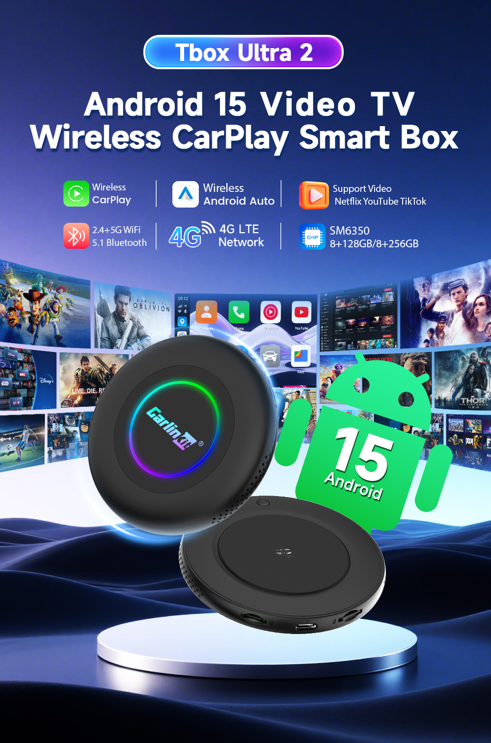 Carlinkit Tbox Ultra 2 — Android 15 × Qualcomm 6350 4GSIM 8+128G